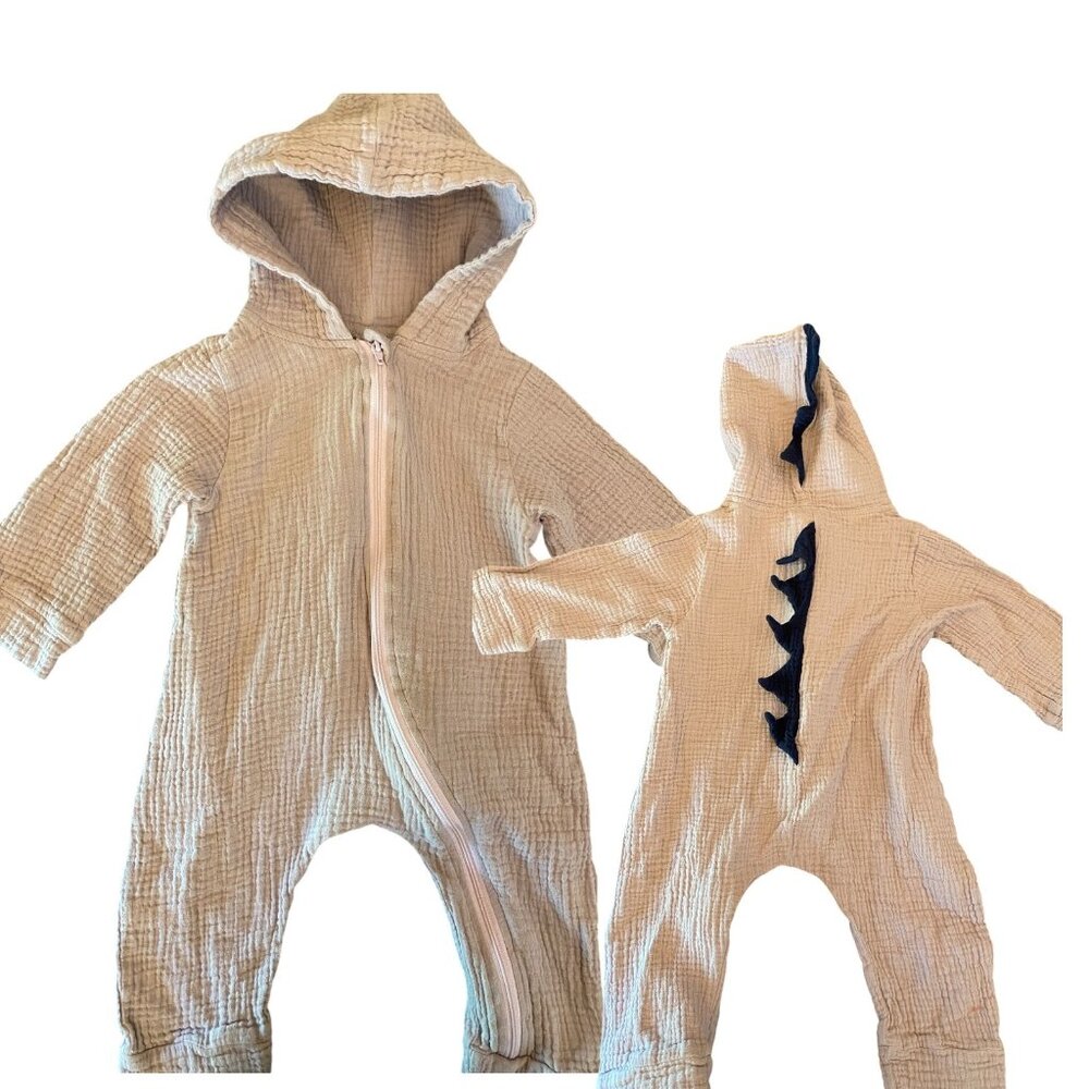 Crinkled Cotton Dino Romper Toddler 18-24m Lavender Zip Up Hooded 1-pc.‎ (EU 90)